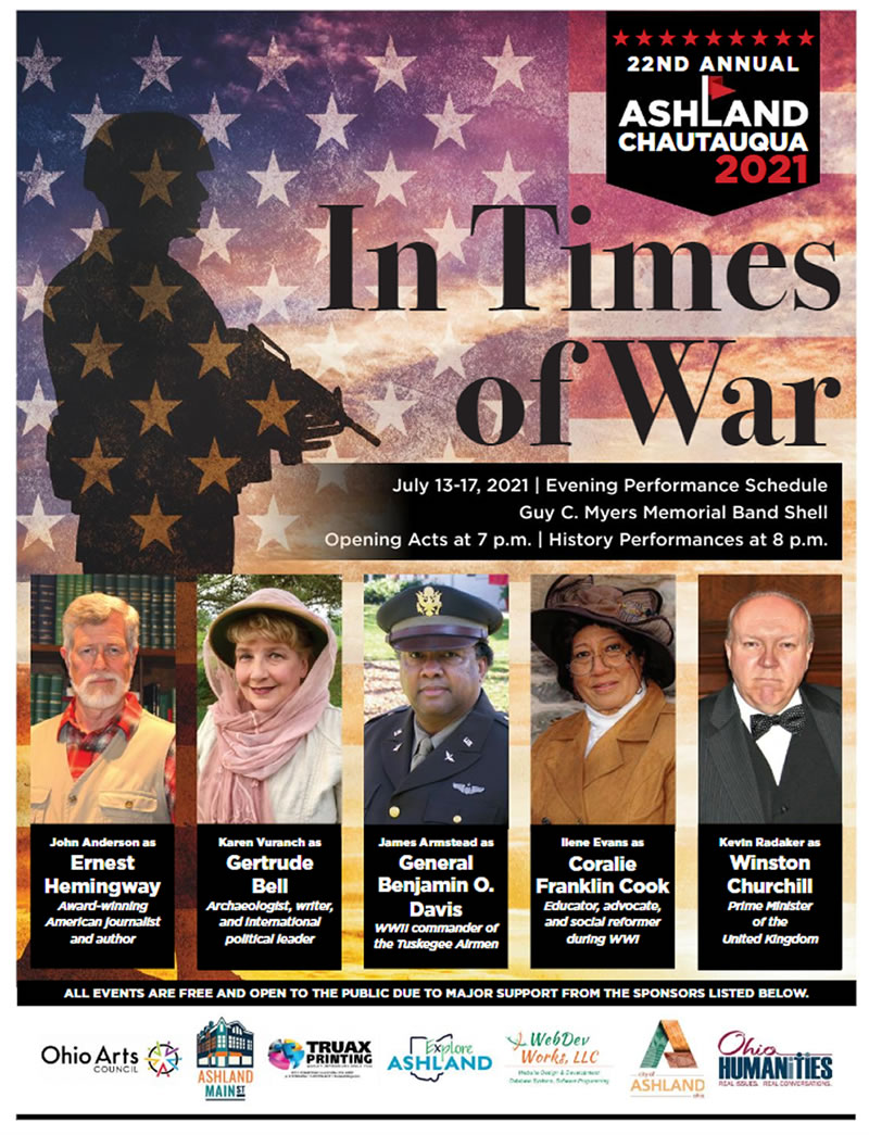 Chautauqua 2021 graphic with the theme In Times of War